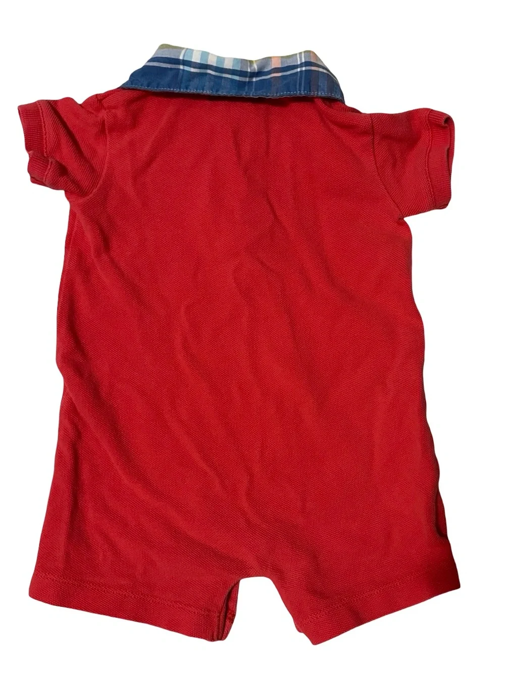 Ralph Lauren Baby 3M Red Polo Romper Plaid Collar One Piece